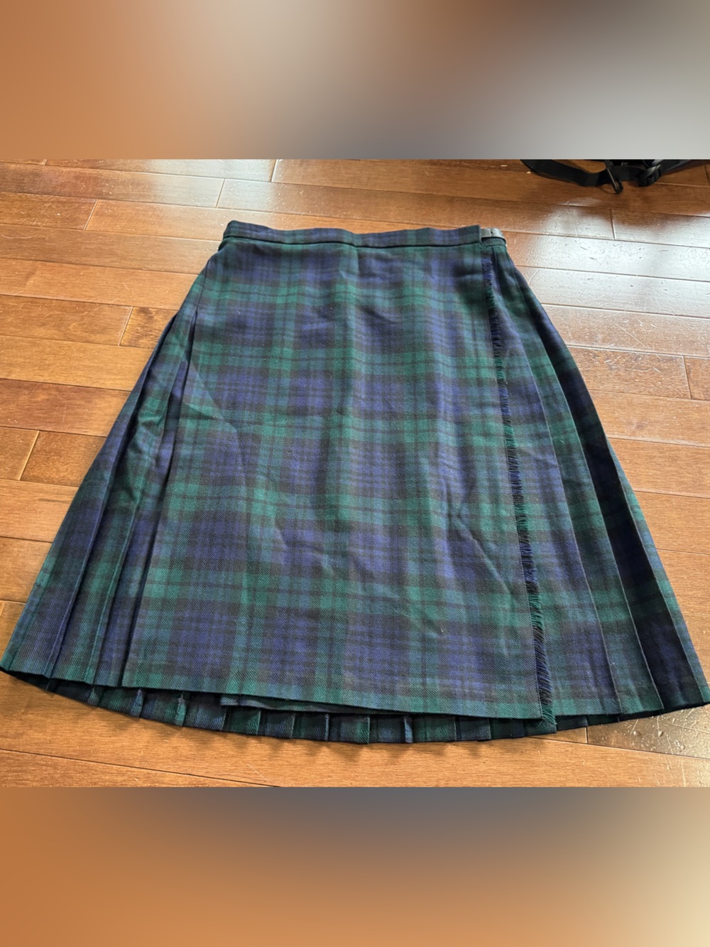 Highland Home Industries Wool Skirt Women's 18 Green Tartan Wrap Kilt Scotland